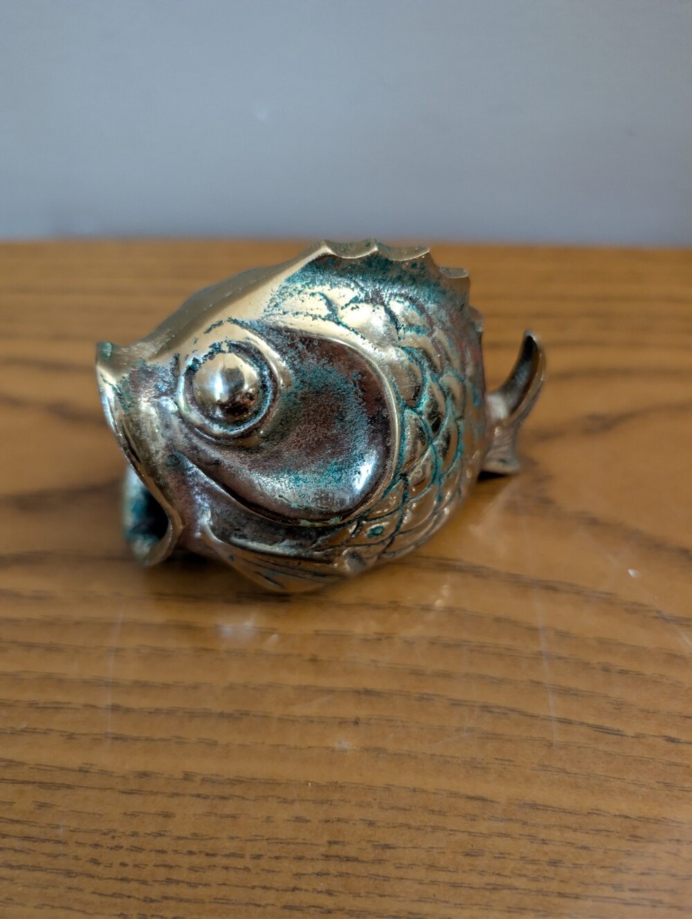 Vintage Brass Small Open Mouth Fish Figurine Paperweight Ashtray